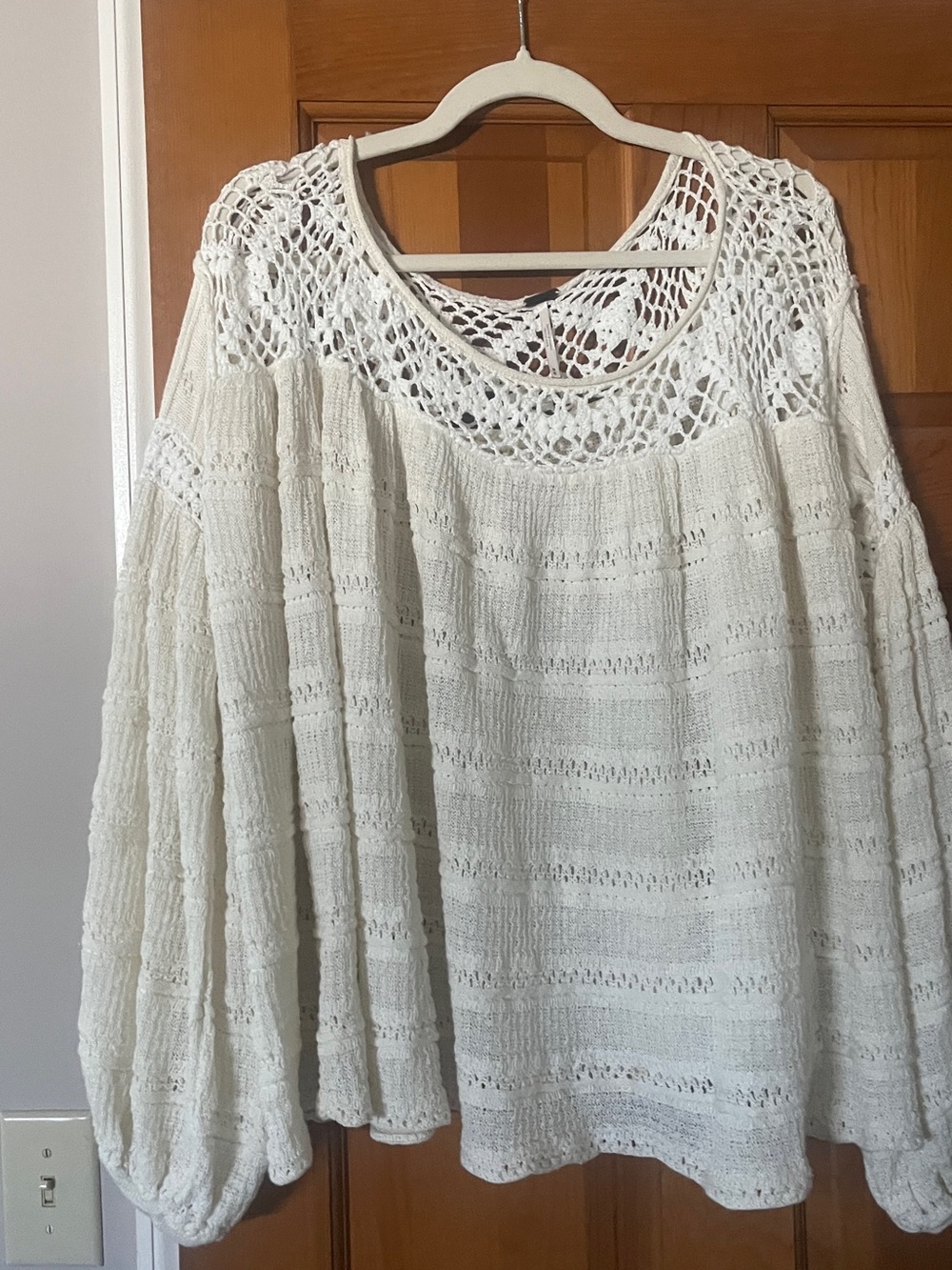 Free People Cream  Crocheted Off-the-Shoulder Sweater
